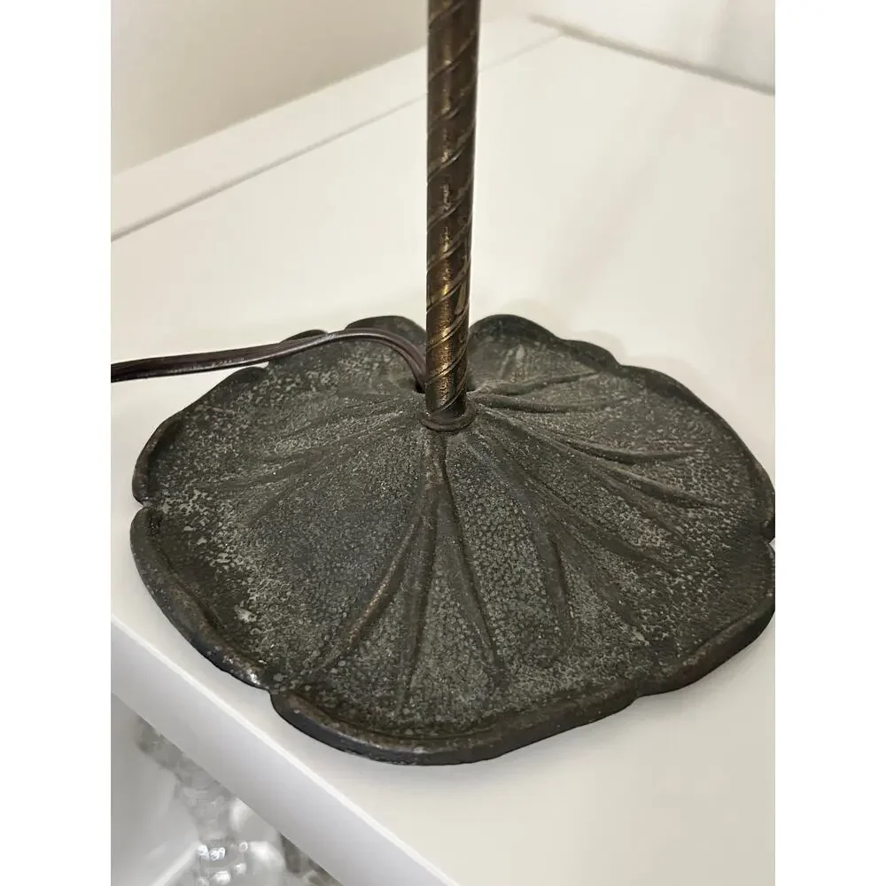 1970s VINTAGE Art Nouveau Lily Pad Gooseneck Lamp Ruffled Glass Tulip Shade